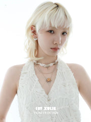 1ST XULIE Jewelry "Lace Rose" Victorian Lace Floral Necklace in 18K Gold Plated Brass - Angle View 1