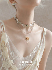 1ST XULIE Jewelry "Lace Rose" Victorian Lace Floral Necklace in 18K Gold Plated Brass - Product View