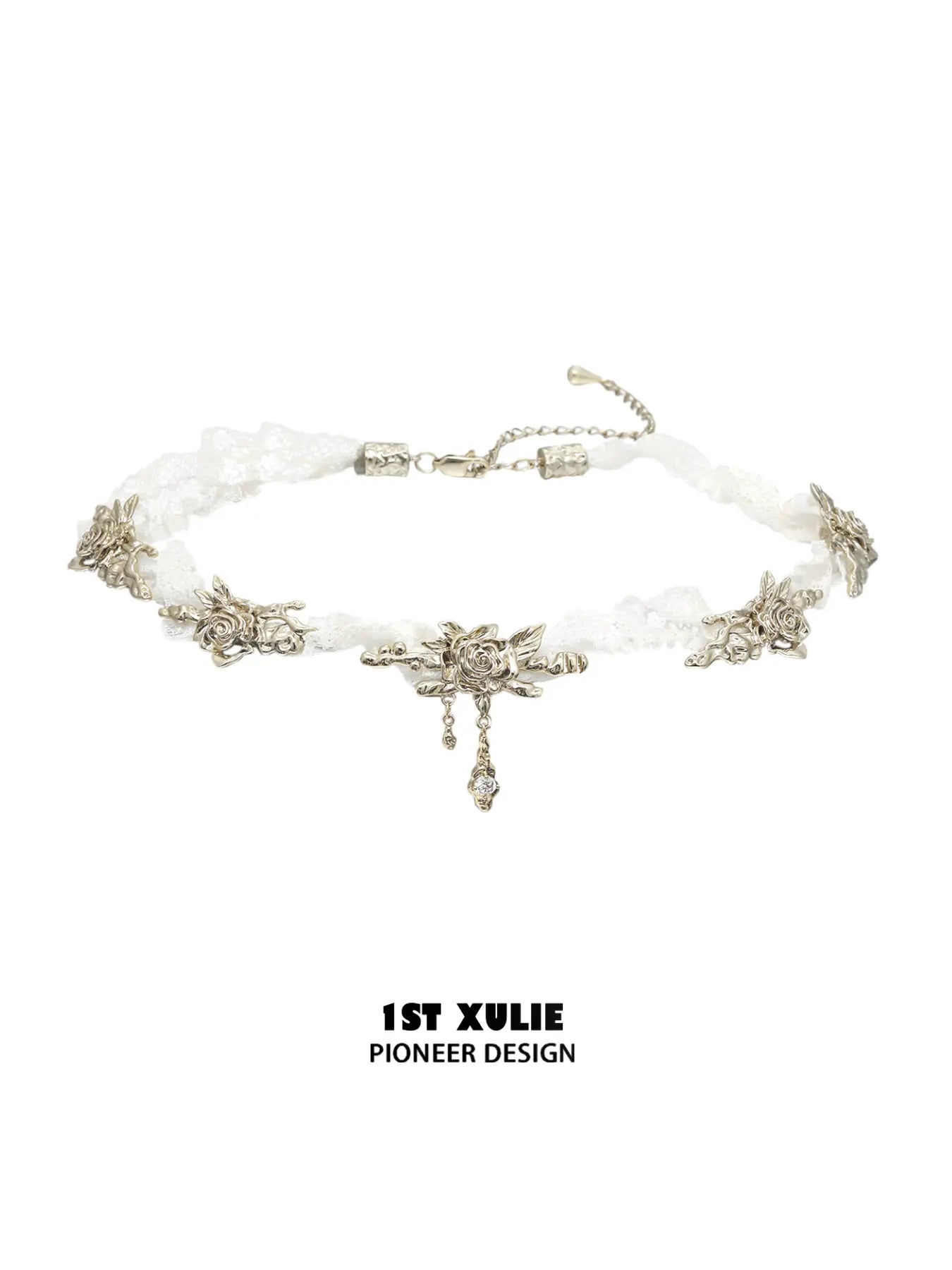 1ST XULIE Jewelry "Lace Rose" Victorian Lace Floral Necklace in 18K Gold Plated Brass - Packaging View
