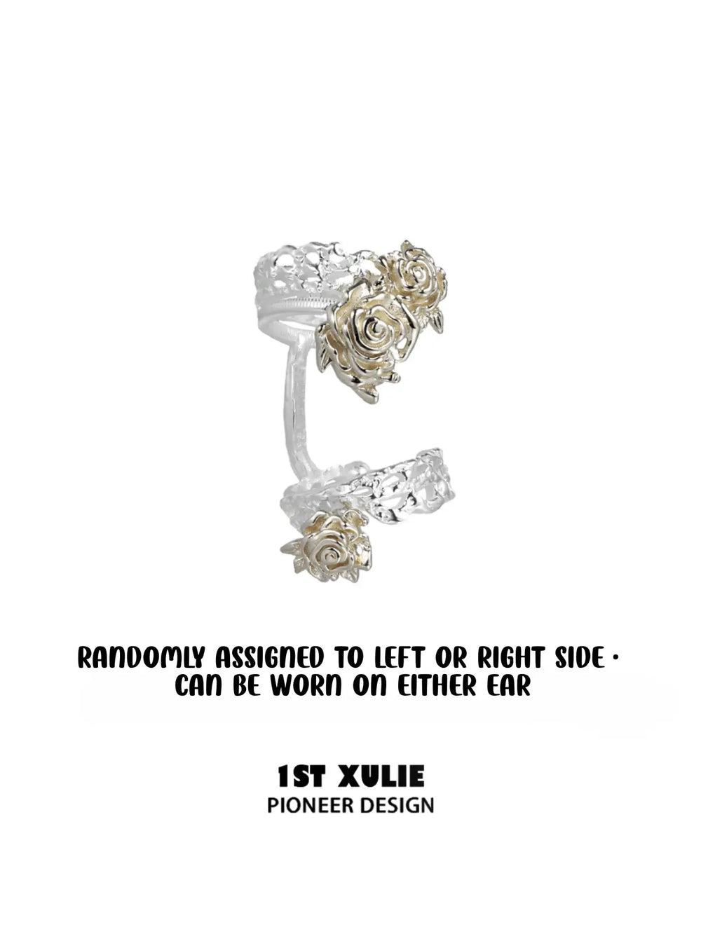 1ST XULIE Jewelry "Lace Rose" Vintage Two-Tone Victorian Rose Ear Cuffs in Light Gold Plated Brass - Packaging View