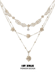 1ST XULIE Jewelry "Lace Rose" Victorian Rose Pendant Necklace in Light Gold - Back View
