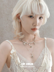 1ST XULIE Jewelry "Lace Rose" Victorian Rose Pendant Necklace in Light Gold - On Model