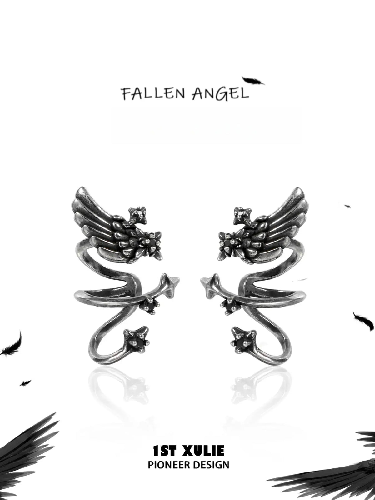 1ST XULIE Jewelry "FALLEN ANGEL" Vintage Angel Wing Ear Cuffs in Antique Silver Plated - Lifestyle Shot
