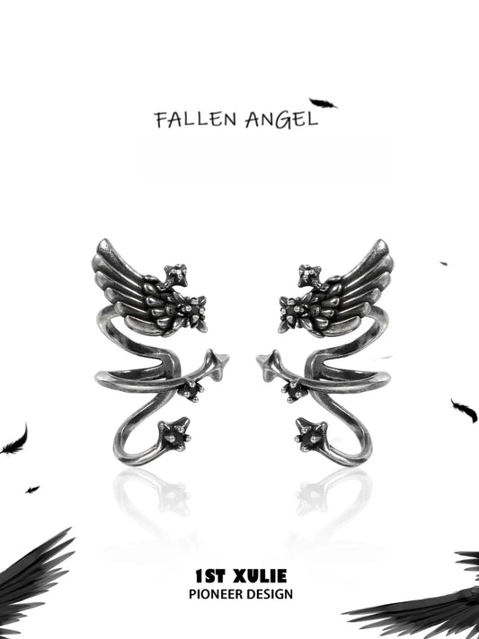 1ST XULIE Jewelry "FALLEN ANGEL" Vintage Angel Wing Ear Cuffs in Antique Silver Plated - Lifestyle Shot