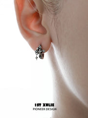 1ST XULIE "Irises" Vintage Cross Charm Huggie Hoop Earrings in 925 Sterling Silver - Detail Shot