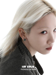 1ST XULIE Jewelry "Irises" Vintage Cross Huggie Hoop Earrings in Rhodium Plated Brass - Detail Shot