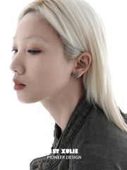1ST XULIE Jewelry "Irises" Vintage Cross Huggie Hoop Earrings in Rhodium Plated Brass - Product View