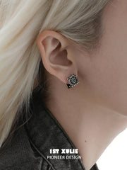 1ST XULIE Jewelry "Irises" Vintage Cross Huggie Hoop Earrings in Rhodium Plated Brass - Side View
