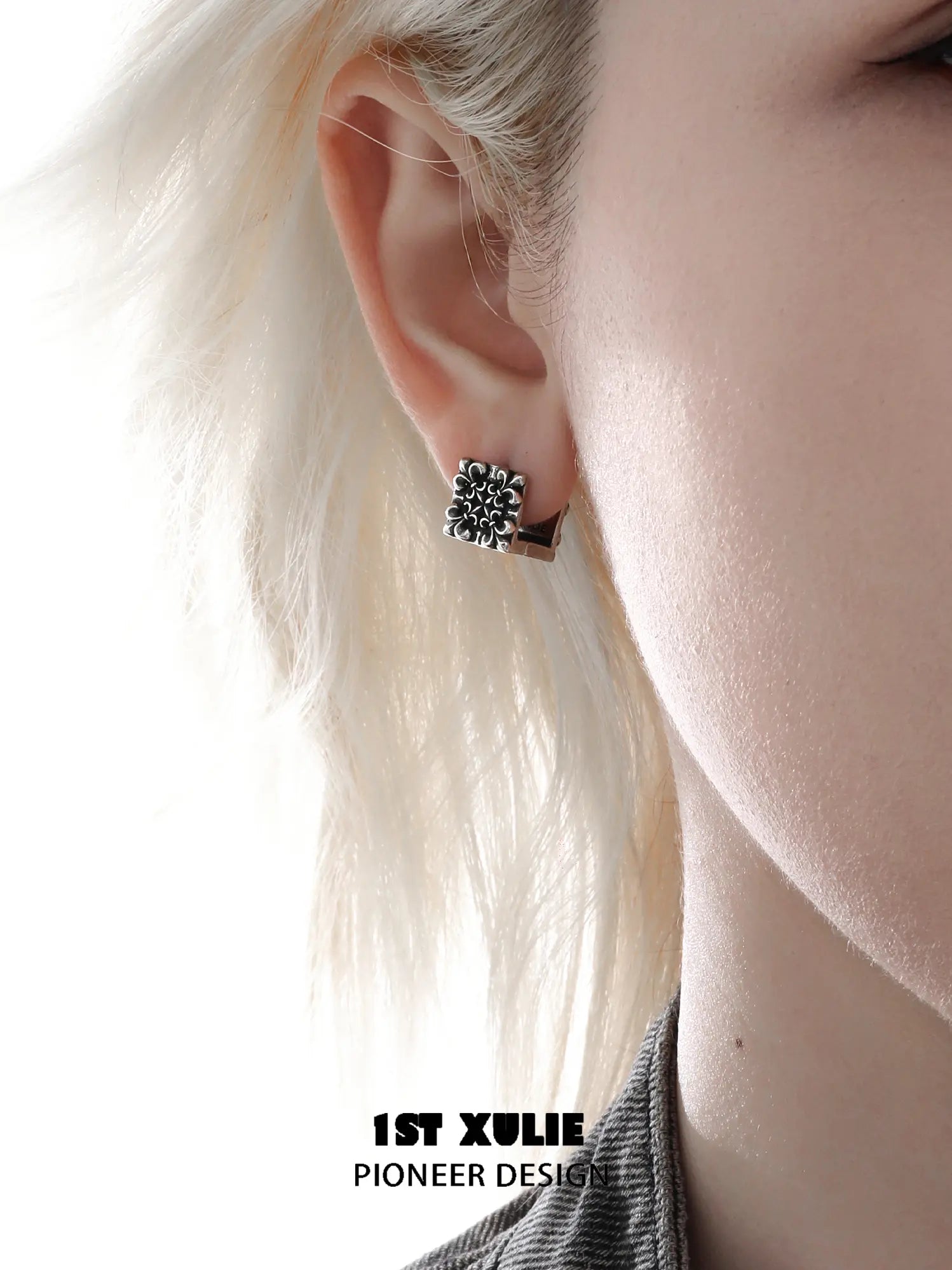 1ST XULIE Jewelry "Irises" Vintage Cross Huggie Hoop Earrings in Rhodium Plated Brass - Size Comparison