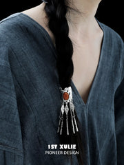 1ST XULIE Jewelry "MIAO" Vintage Ethnic Gemstone Hair Clip in Platinum Plated - Angle View