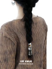 1ST XULIE Jewelry "MIAO" Vintage Ethnic Gemstone Hair Clip in Platinum Plated - Alternate Angle