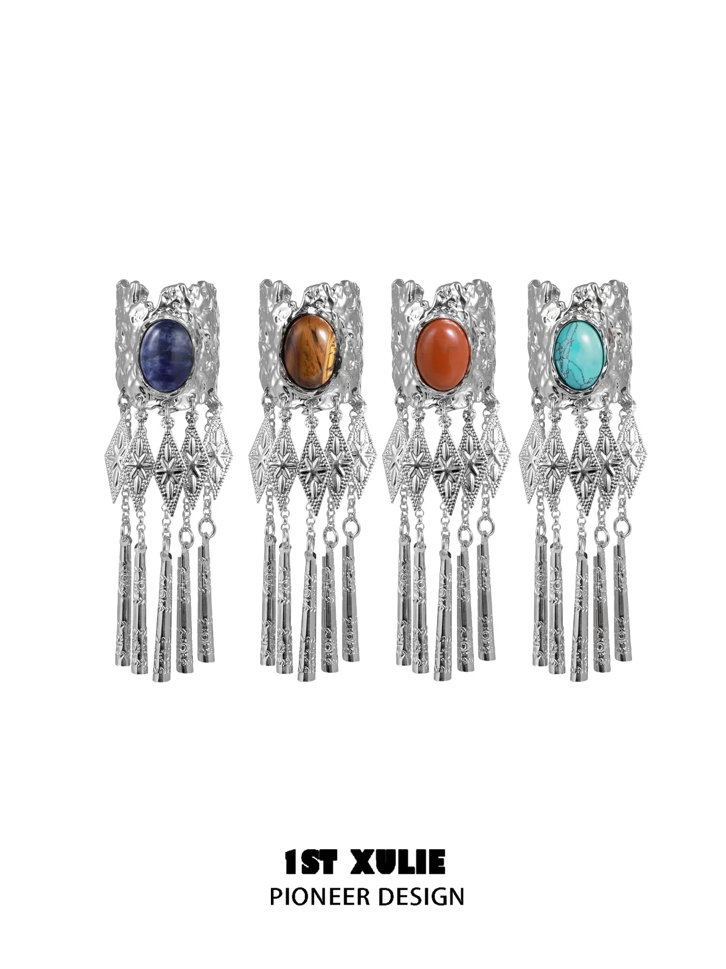 1ST XULIE Jewelry "MIAO" Vintage Ethnic Gemstone Hair Clip in Platinum Plated - Back View