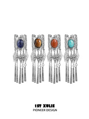 1ST XULIE Jewelry "MIAO" Vintage Ethnic Gemstone Hair Clip in Platinum Plated - Back View