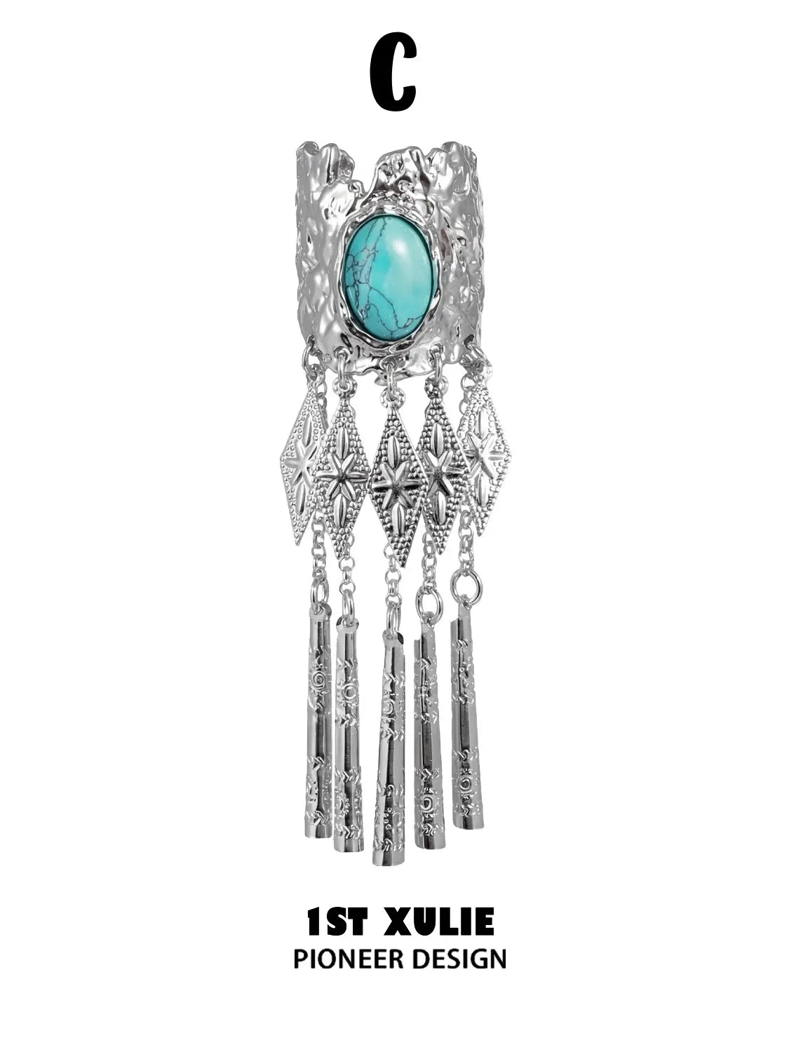 1ST XULIE Jewelry "MIAO" Vintage Ethnic Gemstone Hair Clip in Platinum Plated - Lifestyle Shot