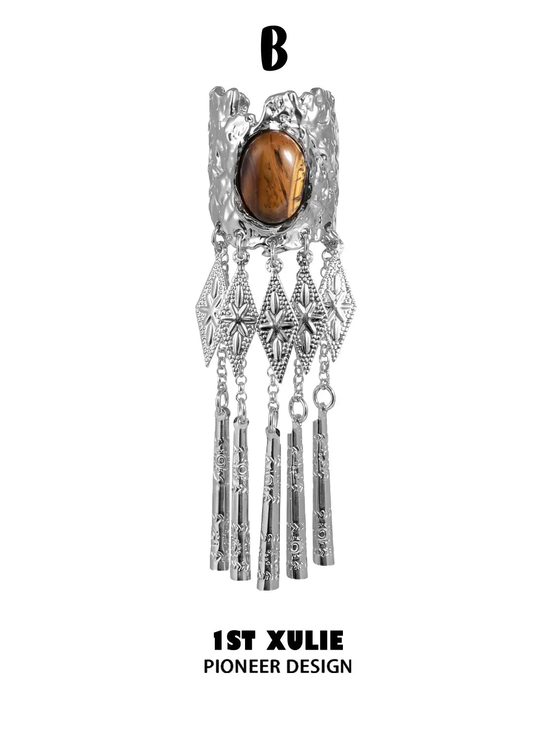 1ST XULIE Jewelry "MIAO" Vintage Ethnic Gemstone Hair Clip in Platinum Plated - Lifestyle Shot1