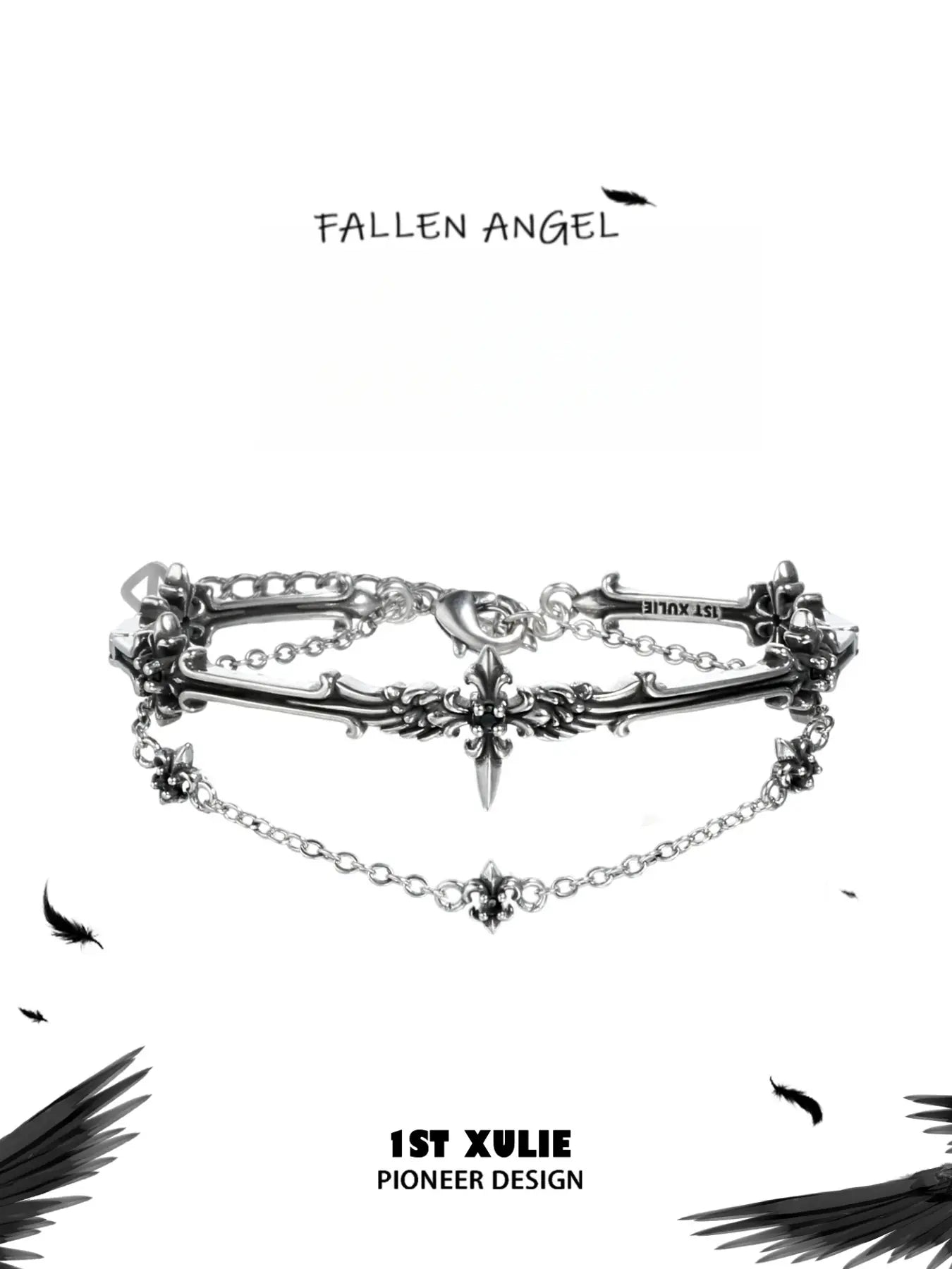 1ST XULIE Jewelry "FALLEN ANGEL" Vintage Fallen Angel Bangle in Antiqued Silver - Detail Shot