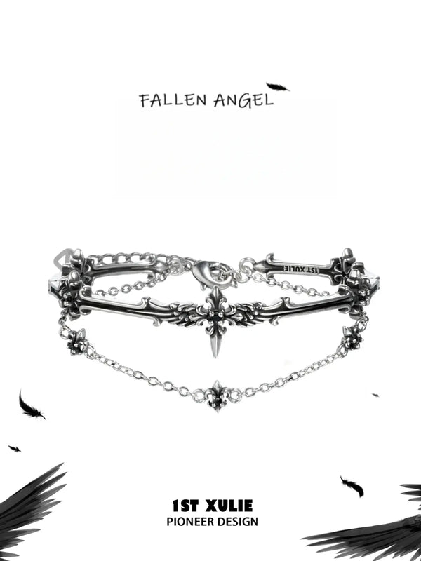"FALLEN ANGEL" Antiqued Silver Plated Vintage Fallen Angel Bangle, Statement Bracelet