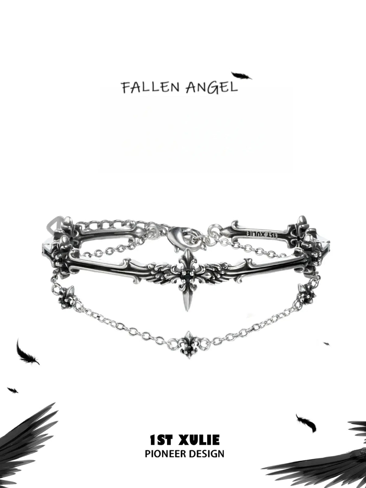 1ST XULIE Jewelry "FALLEN ANGEL" Vintage Fallen Angel Bangle in Antiqued Silver - Detail Shot