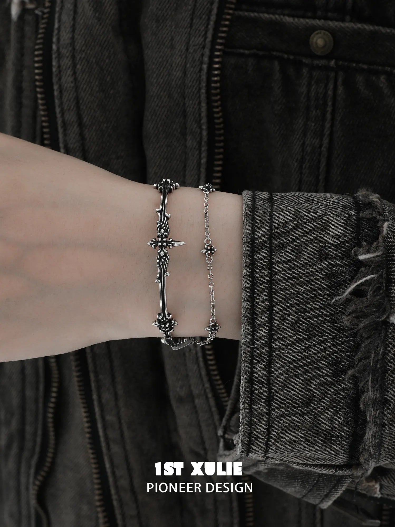 1ST XULIE Jewelry "FALLEN ANGEL" Vintage Fallen Angel Bangle in Antiqued Silver - Side View