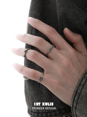 1ST XULIE Jewelry "Irises" Vintage Fleur-de-Lis Cross Pinky Ring in 925 Sterling Silver - Detail Shot