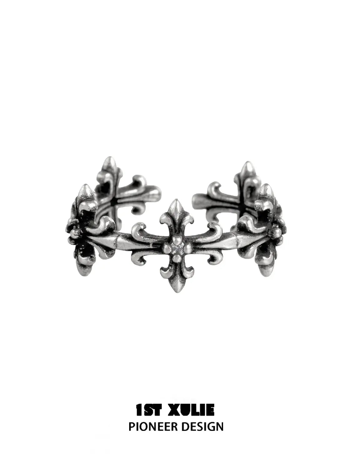 1ST XULIE Jewelry "Irises" Vintage Fleur-de-Lis Cross Pinky Ring in 925 Sterling Silver - Size Comparison