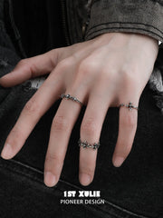 1ST XULIE Jewelry "Irises" Vintage Fleur-de-Lis Cross Pinky Ring in 925 Sterling Silver - Texture Detail