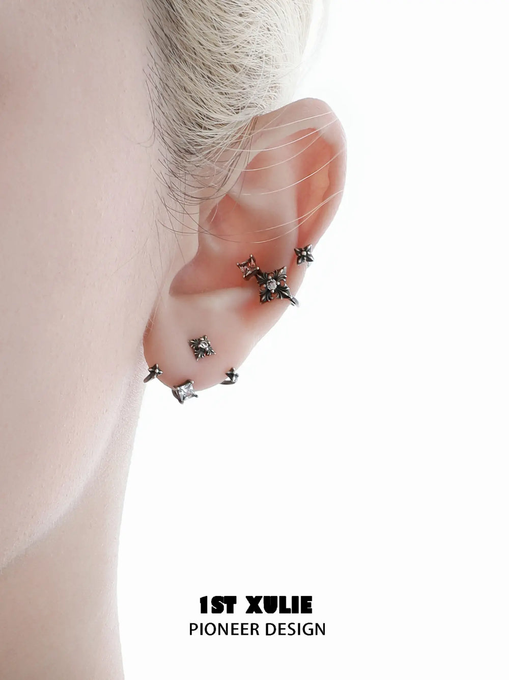 1ST XULIE Jewelry "Irises" Vintage Fleur-de-Lis Ear Cuff in 925 Sterling Silver - Angle 1