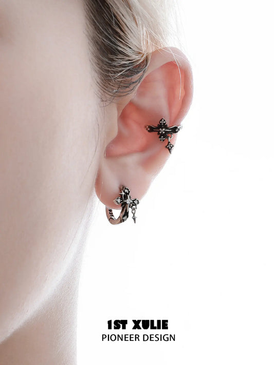 1ST XULIE "Irises" Vintage Fleur-de-lis Ear Cuffs in Platinum Plate - Lifestyle Shot