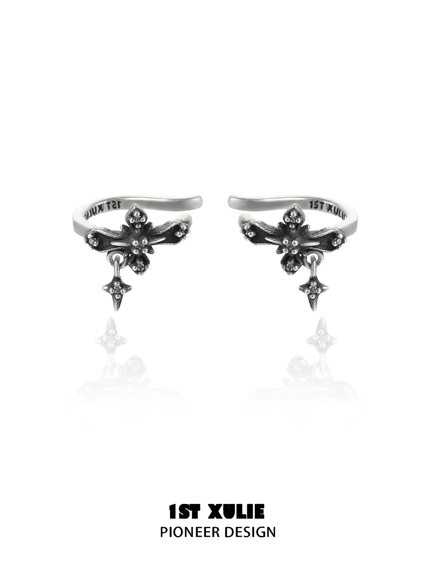 1ST XULIE "Irises" Vintage Fleur-de-lis Ear Cuffs in Platinum Plate - Packaging View