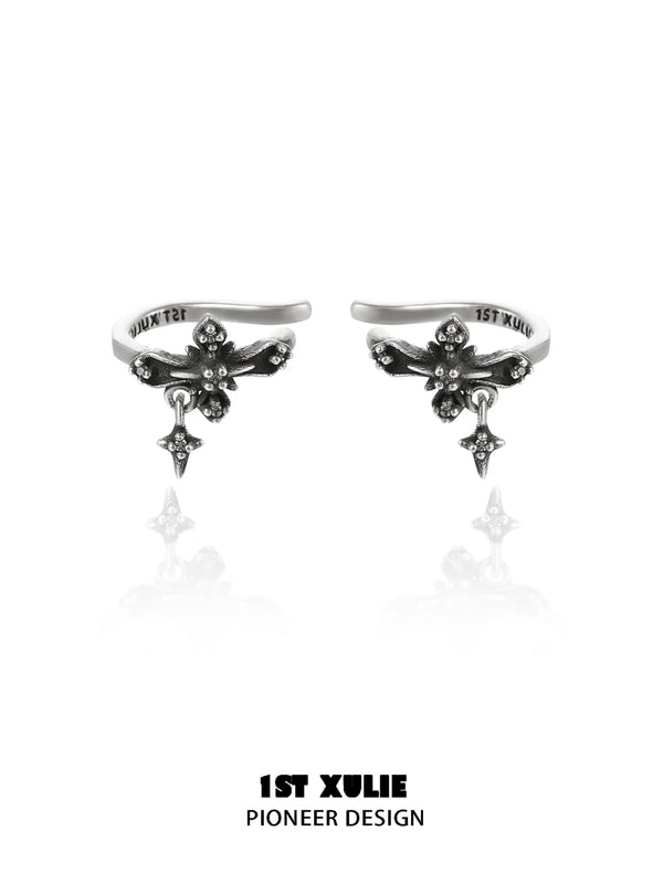 "Irises" Platinum Plated Vintage Fleur-de-lis Ear Cuffs, Statement Cartilage Earrings