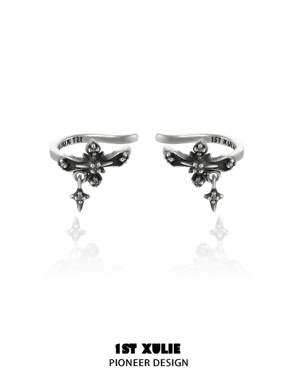 1ST XULIE "Irises" Vintage Fleur-de-lis Ear Cuffs in Platinum Plate - Packaging View
