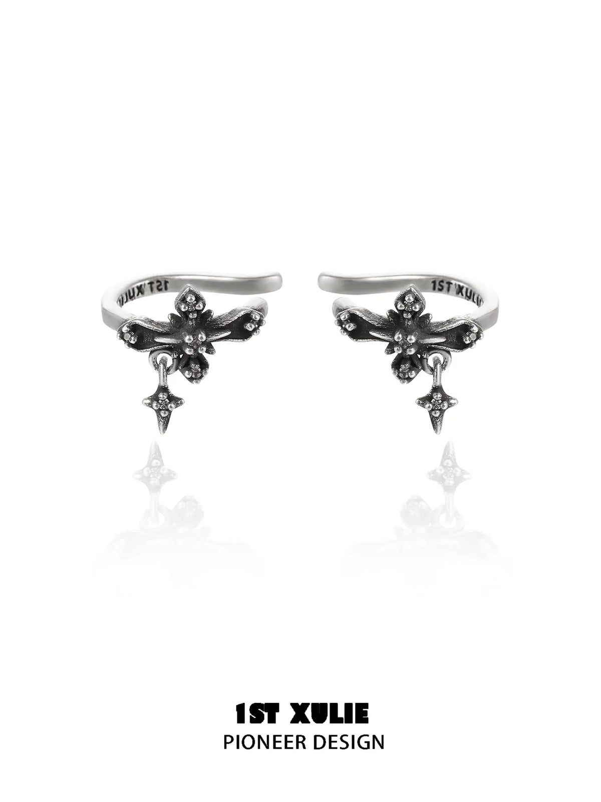1ST XULIE "Irises" Vintage Fleur-de-lis Ear Cuffs in Platinum Plate - Packaging View