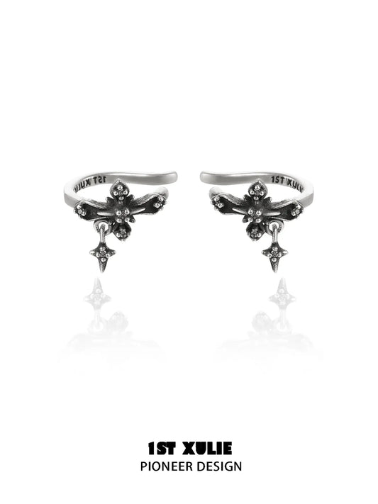 1ST XULIE "Irises" Vintage Fleur-de-lis Ear Cuffs in Platinum Plate - Packaging View
