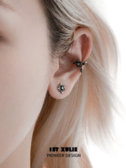 1ST XULIE "Irises" Vintage Fleur-de-Lis Stud Earrings in 925 Sterling Silver - On Model Close Up