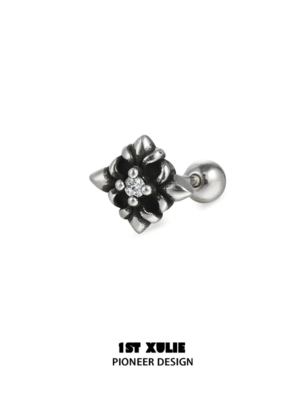 1ST XULIE "Irises" Vintage Fleur-de-Lis Stud Earrings in 925 Sterling Silver - Packaging View