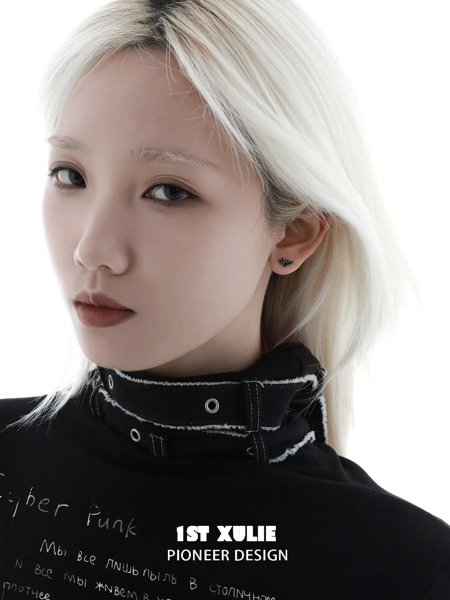 1ST XULIE Jewelry "FALLEN ANGEL" Vintage Gothic Fallen Angel Wing Stud Earrings in Oxidized Silver Plated Brass - On Model