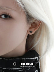 1ST XULIE Jewelry "FALLEN ANGEL" Vintage Gothic Fallen Angel Wing Stud Earrings in Oxidized Silver Plated Brass - On Model Close Up