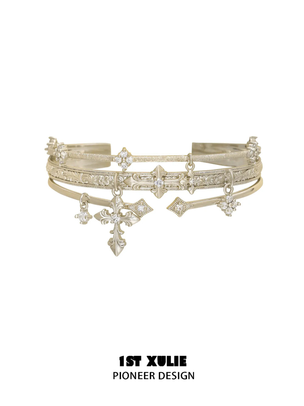 1ST XULIE Jewelry "Bastet" Vintage Iris Adjustable Bangle in 18K Gold Plated - Lifestyle Shot