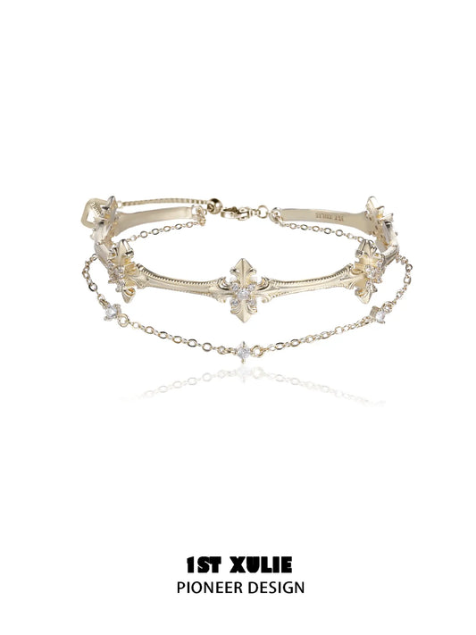 1ST XULIE Jewelry "Bastet" Vintage Iris Charm Bracelet in Rhodium Plated Brass - Angle 1