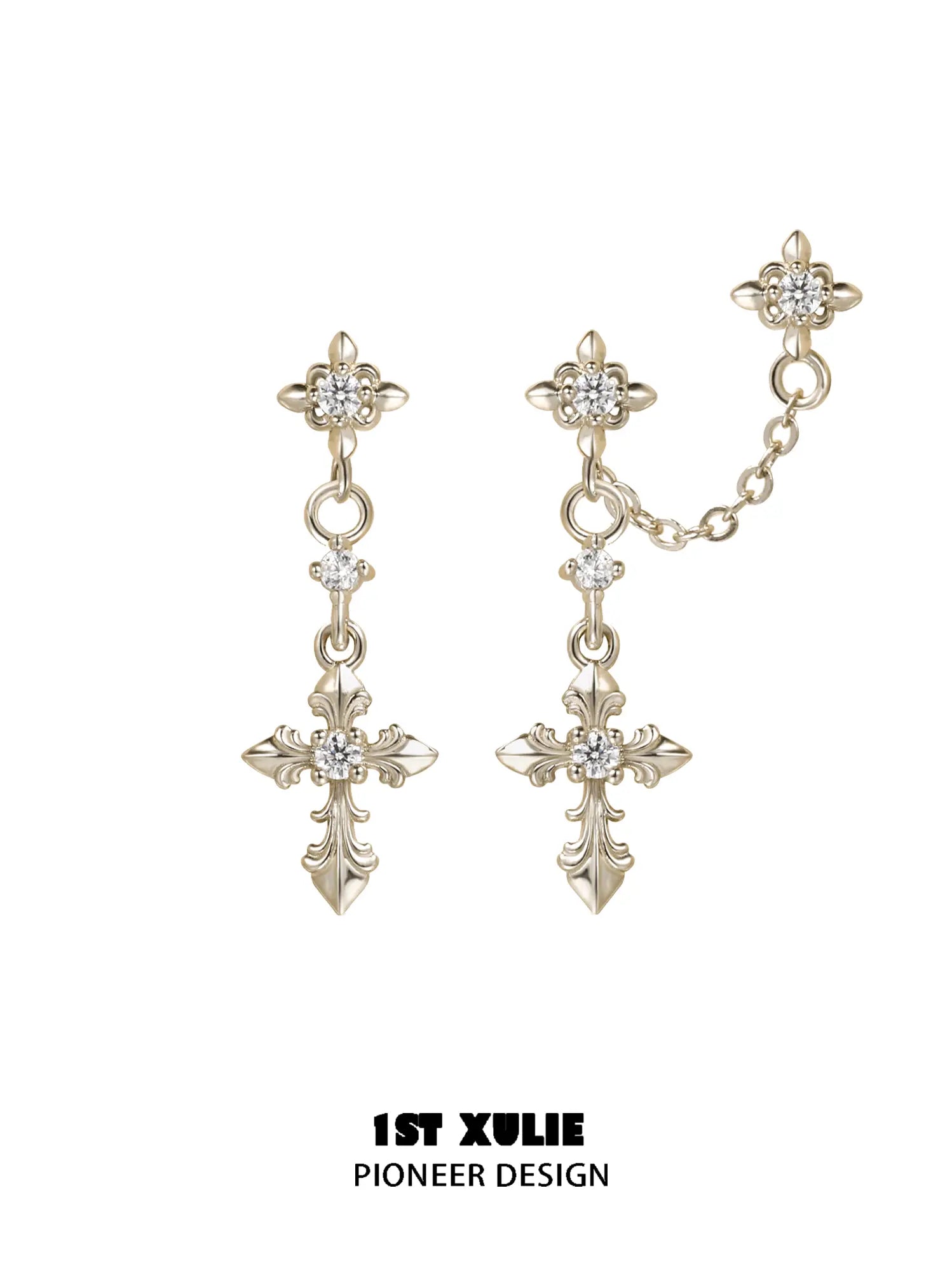 1ST XULIE Jewelry "Bastet" Vintage Iris Drop Earrings in 18K Gold Plated - Lifestyle Shot