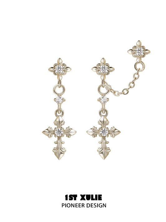 1ST XULIE Jewelry "Bastet" Vintage Iris Drop Earrings in 18K Gold Plated - Lifestyle Shot