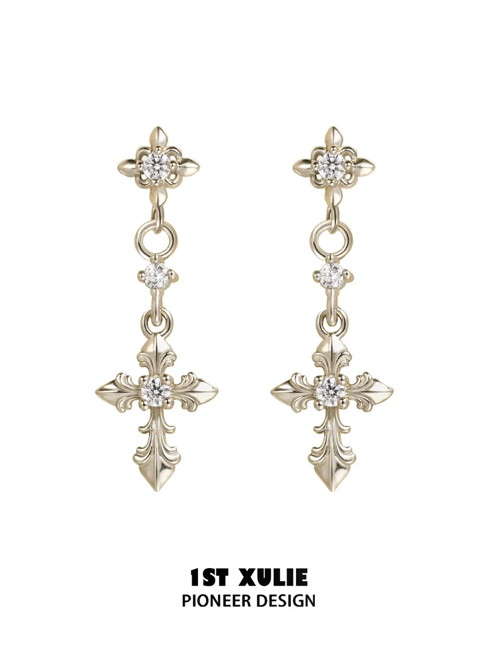 1ST XULIE Jewelry "Bastet" Vintage Iris Drop Earrings in 18K Gold Plated - On Model Close Up