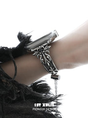 1ST XULIE "Irises" Vintage Iris Fleur-de-Lis Watch Band in Antiqued Silver Plate - Side View