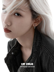 1ST XULIE Jewelry "Irises" Vintage Iris Flower Dangle Earrings in Oxidized Silver Finish - On Model