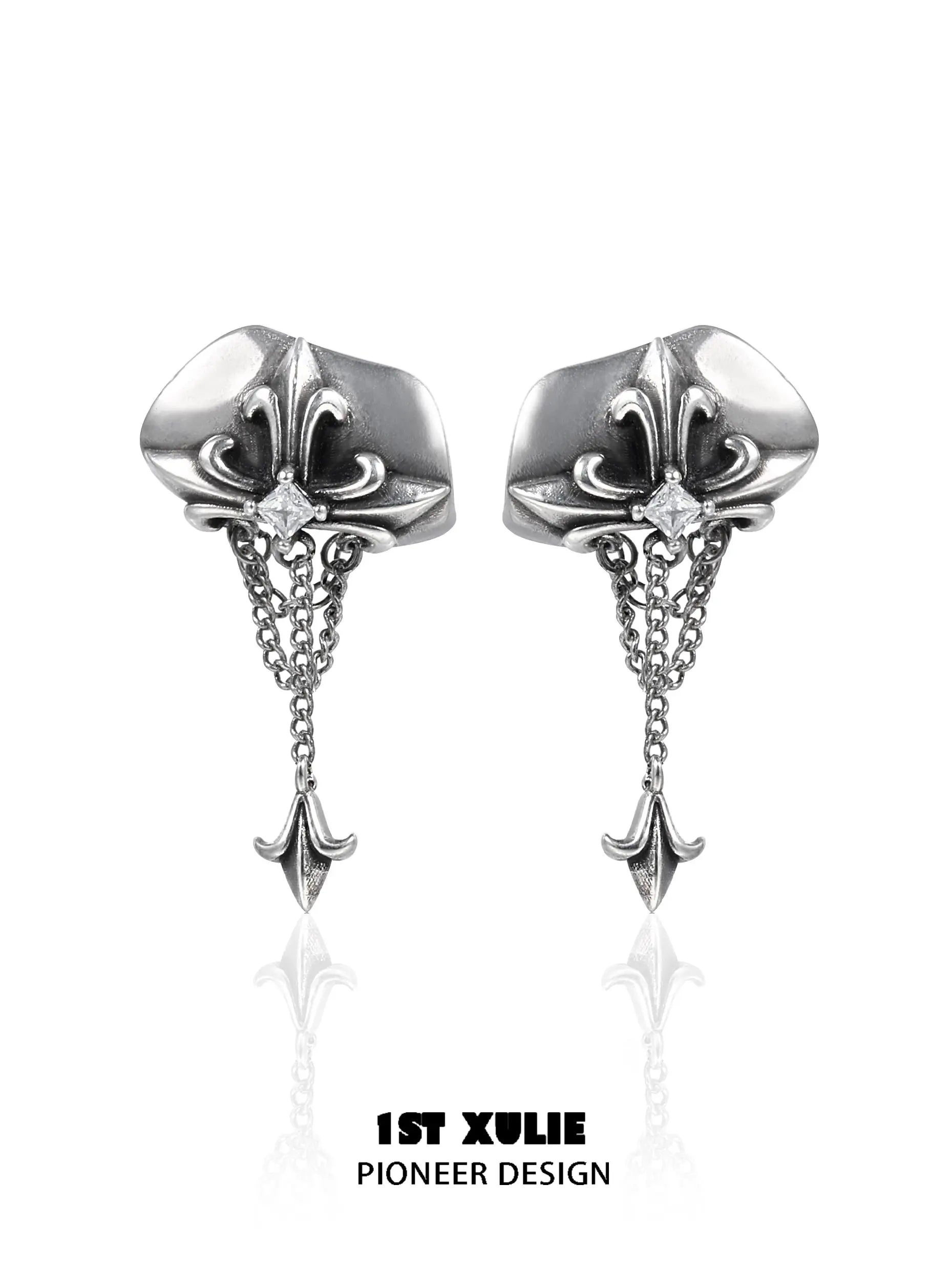 1ST XULIE "Irises" Vintage Iris Flower Stud Earrings with Antiqued Finish - Product View