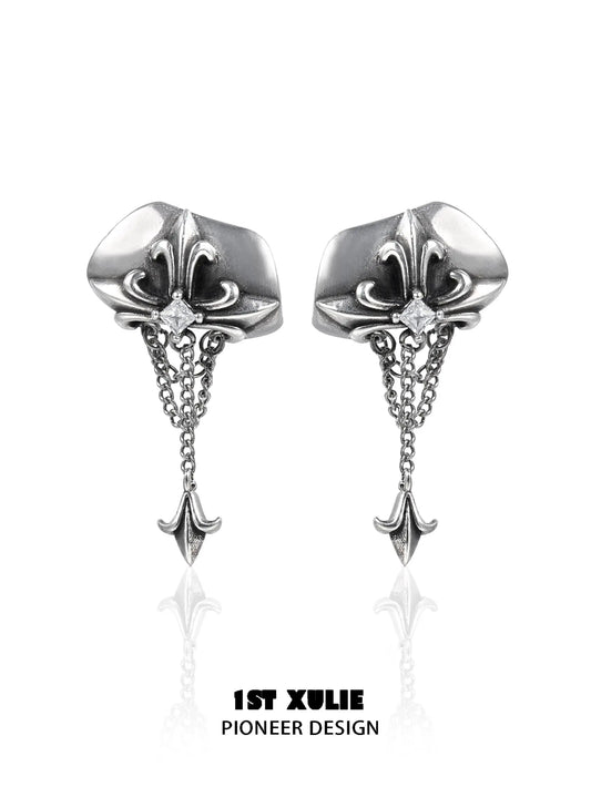 1ST XULIE "Irises" Vintage Iris Flower Stud Earrings with Antiqued Finish - Product View