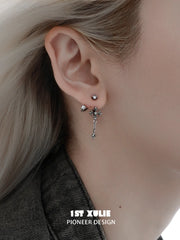 1ST XULIE Jewelry "Irises" Vintage Iris Flower Stud Earrings in Platinum Plated - On Model