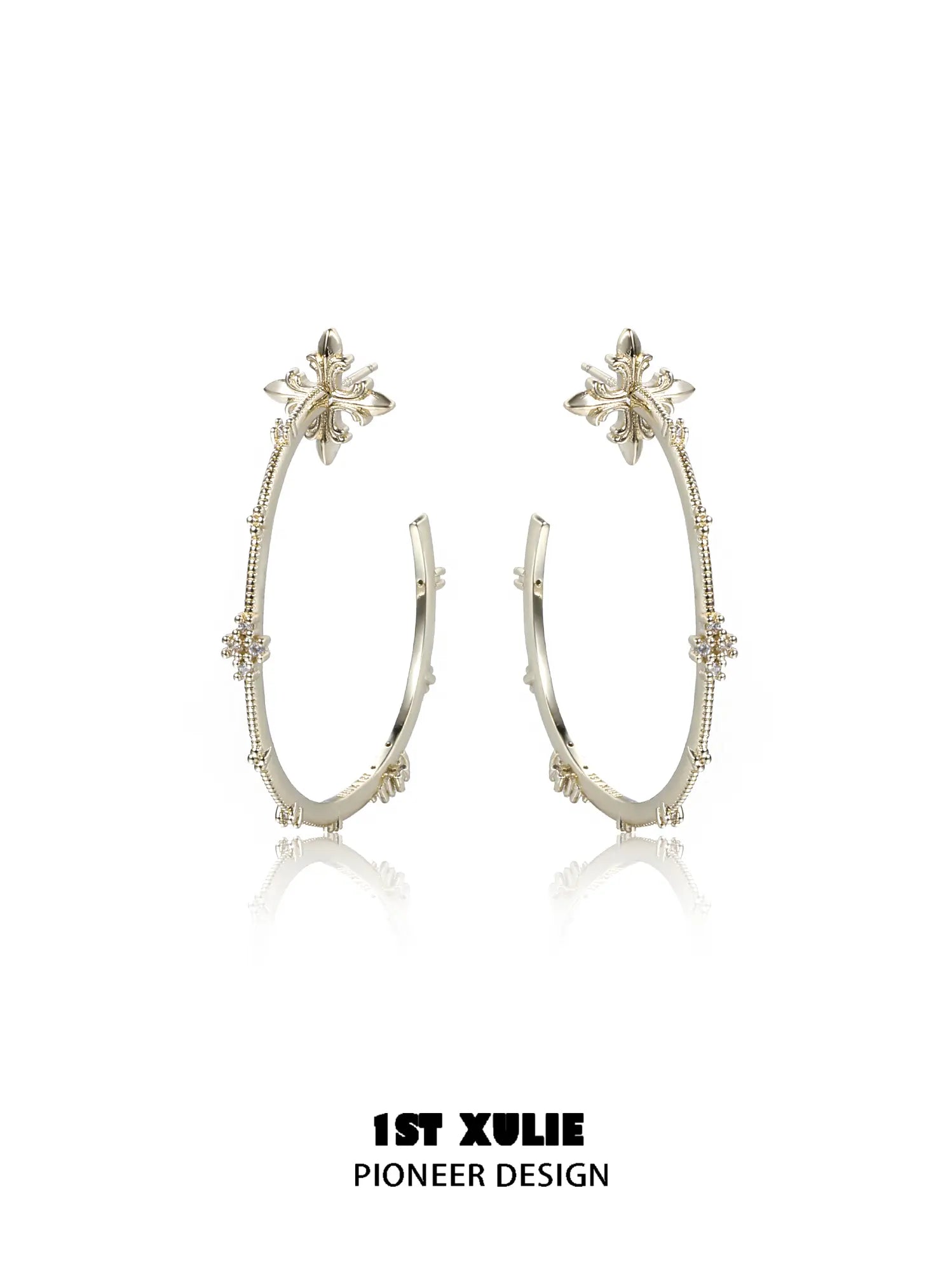 1ST XULIE Jewelry "Bastet" Vintage Iris Hoop Earrings - Front Angle View