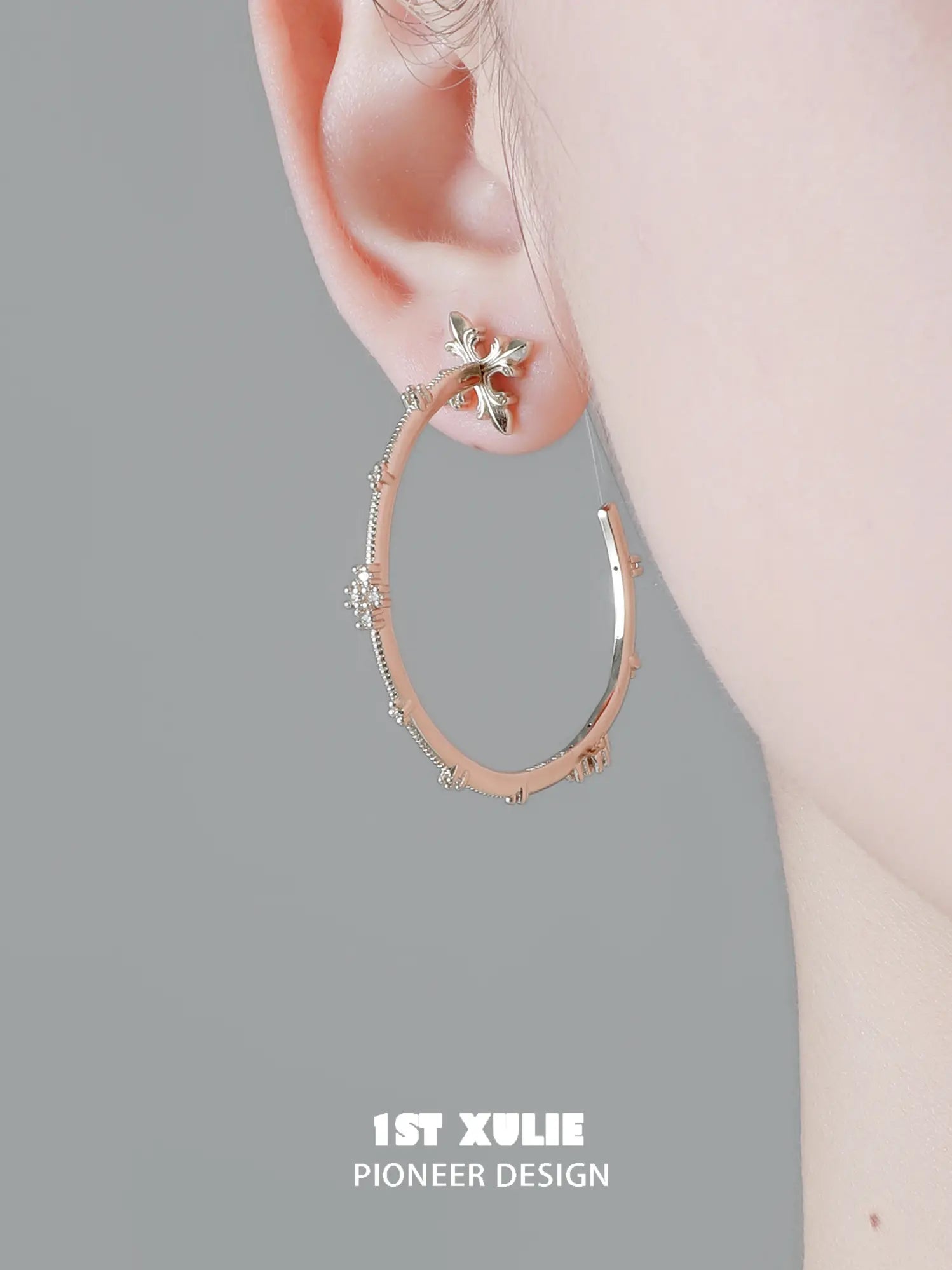 1ST XULIE Jewelry "Bastet" Vintage Iris Hoop Earrings - Alternate Angle View