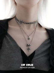 1ST XULIE "Irises" Vintage Iris Pendant Necklace in Antiqued Silver - Detail Shot